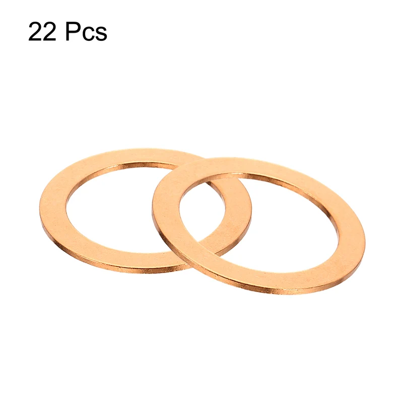 22 Pcs Flat Copper Washers, 22x30x1mm Copper Flat Sealing Crush Ring Washers