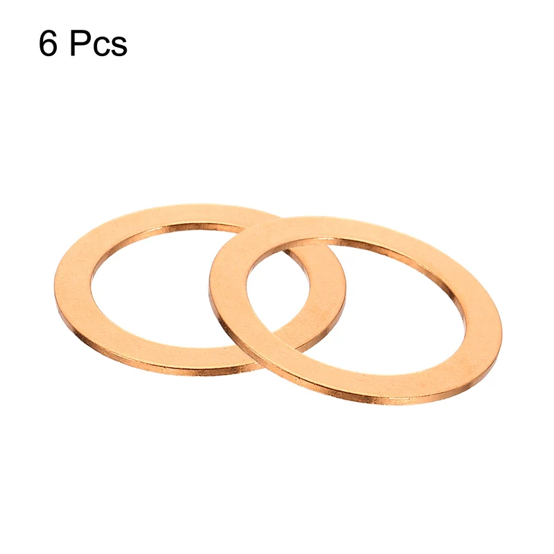6 Pcs Flat Copper Washers, 22x30x1mm Copper Flat Sealing Crush Ring Washers