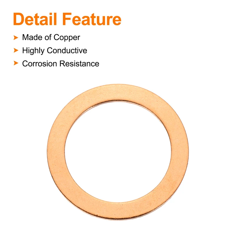 6 Pcs Flat Copper Washers, 22x30x1mm Copper Flat Sealing Crush Ring Washers