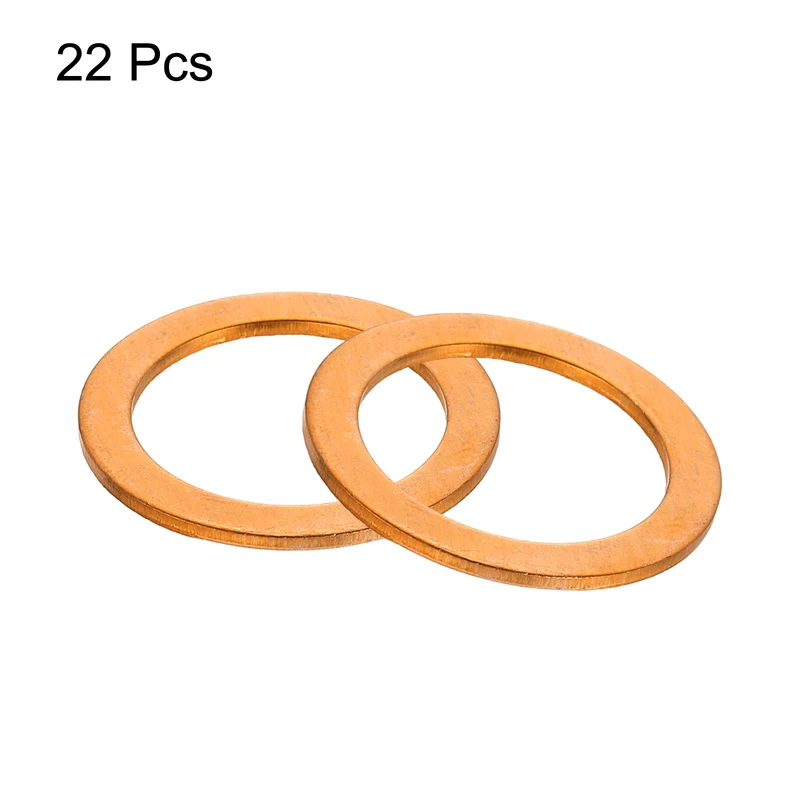 22 Pcs Flat Copper Washers, 22x29x1.5mm Copper Flat Sealing Crush Ring Washers