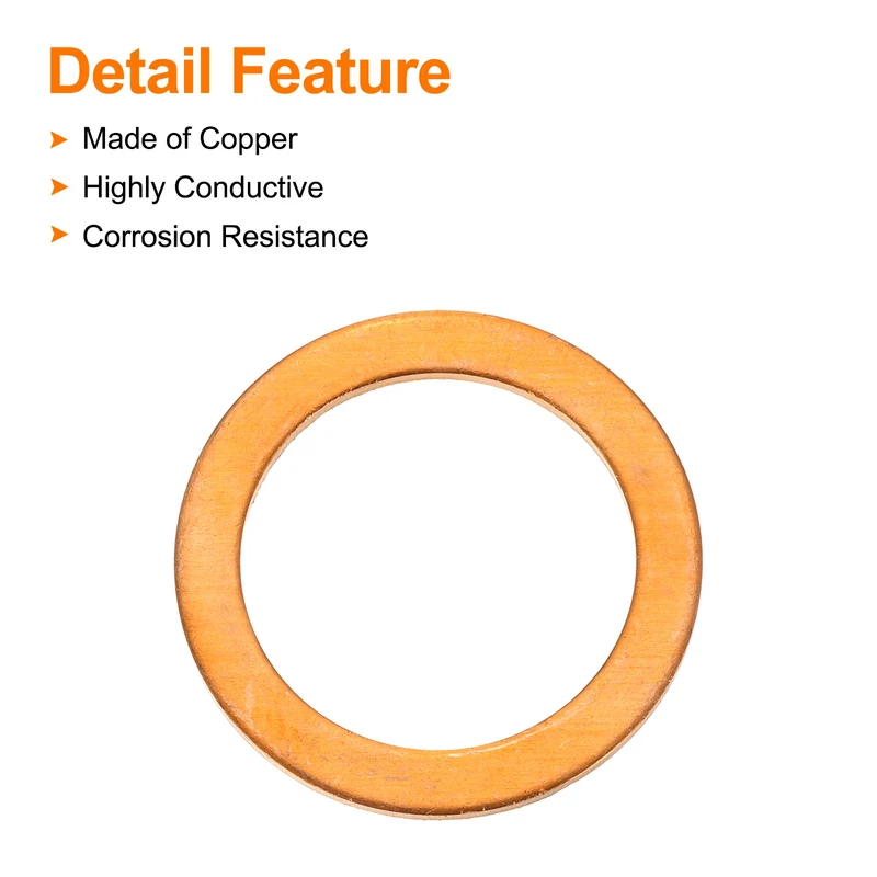 6 Pcs Flat Copper Washers, 22x29x1.5mm Copper Flat Sealing Crush Ring Washers
