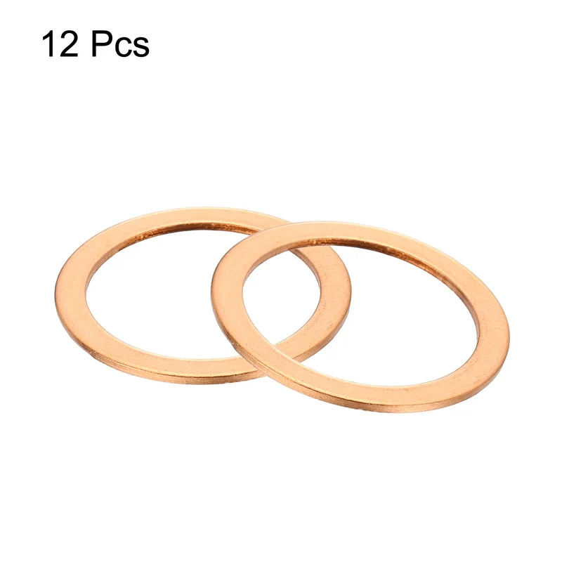 12 Pcs Flat Copper Washers, 22x27x1mm Copper Flat Sealing Crush Ring Washers