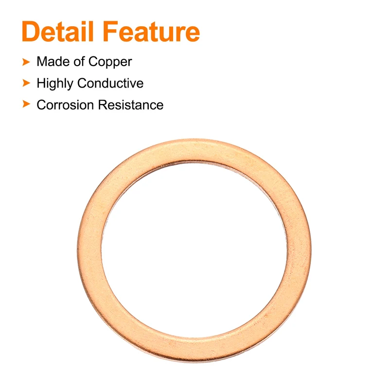 12 Pcs Flat Copper Washers, 22x27x1mm Copper Flat Sealing Crush Ring Washers
