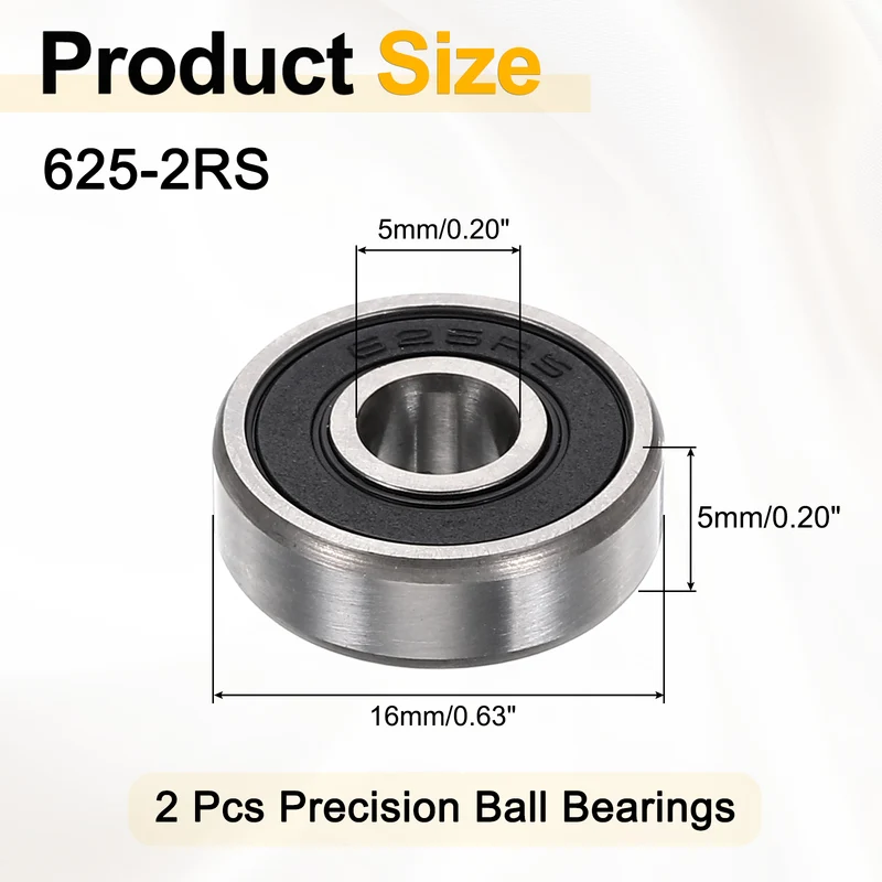2Pcs 625-2RS Deep Groove Ball Bearings 5x16x5mm ZV4 Level ABEC7 Precision