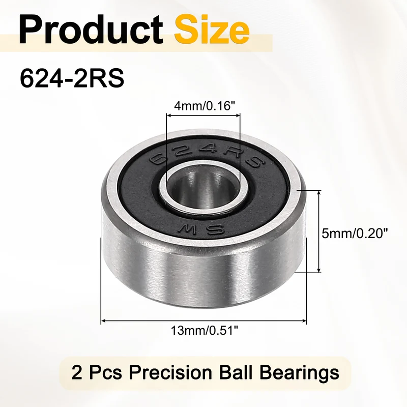 2Pcs 624-2RS Deep Groove Ball Bearings 4x13x5mm ZV4 Level ABEC7 Precision