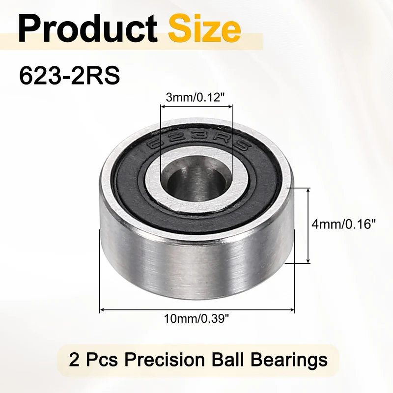 2Pcs 623-2RS Deep Groove Ball Bearings 3x10x4mm ZV4 Level ABEC7 Precision