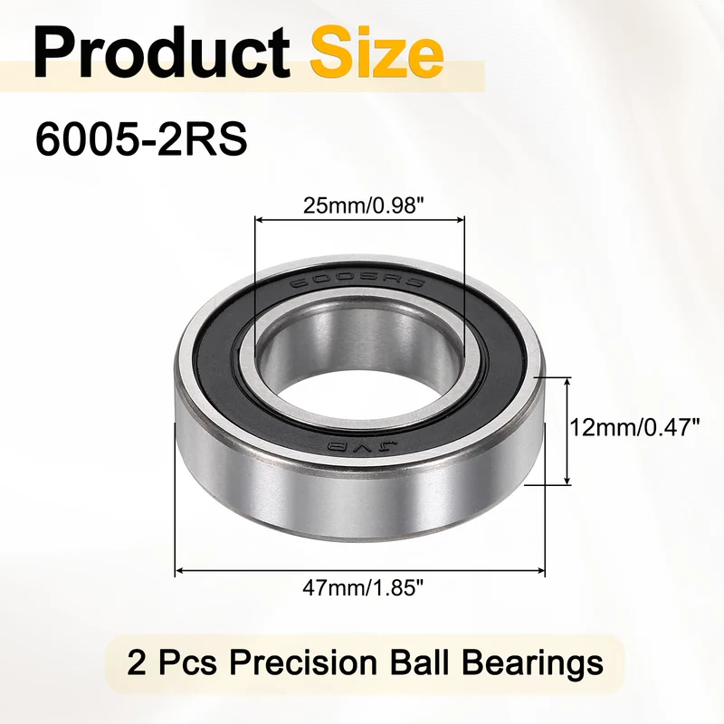 2Pcs 6005-2RS Deep Groove Ball Bearings 25x47x12mm ZV4 Level ABEC7 Precision