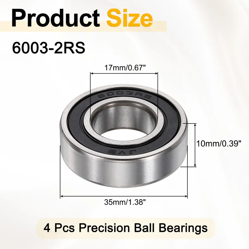 4Pcs 6003-2RS Deep Groove Ball Bearings 17x35x10mm ZV4 Level ABEC7 Precision