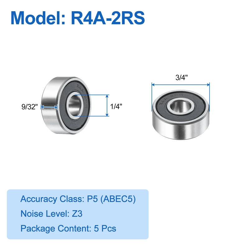 5Pcs R4A-2RS Deep Groove Ball Bearings 1/4"x3/4"x9/32" Double Z3