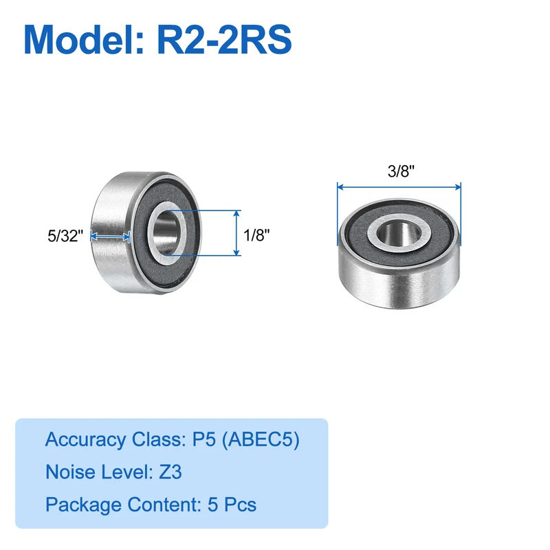 5Pcs R2-2RS Deep Groove Ball Bearings 1/8"x3/8"x5/32" Double Metal Shielded Z3