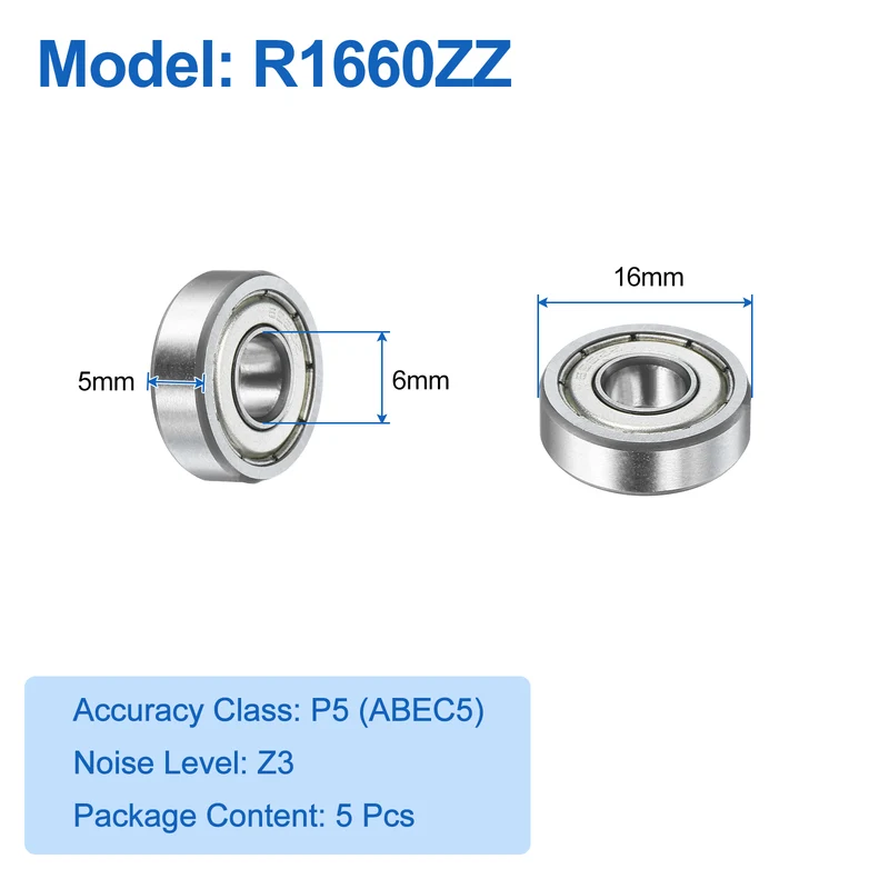 5Pcs R1660ZZ Deep Groove Ball Bearings 6x16x5mm Double Metal Shielded Z3