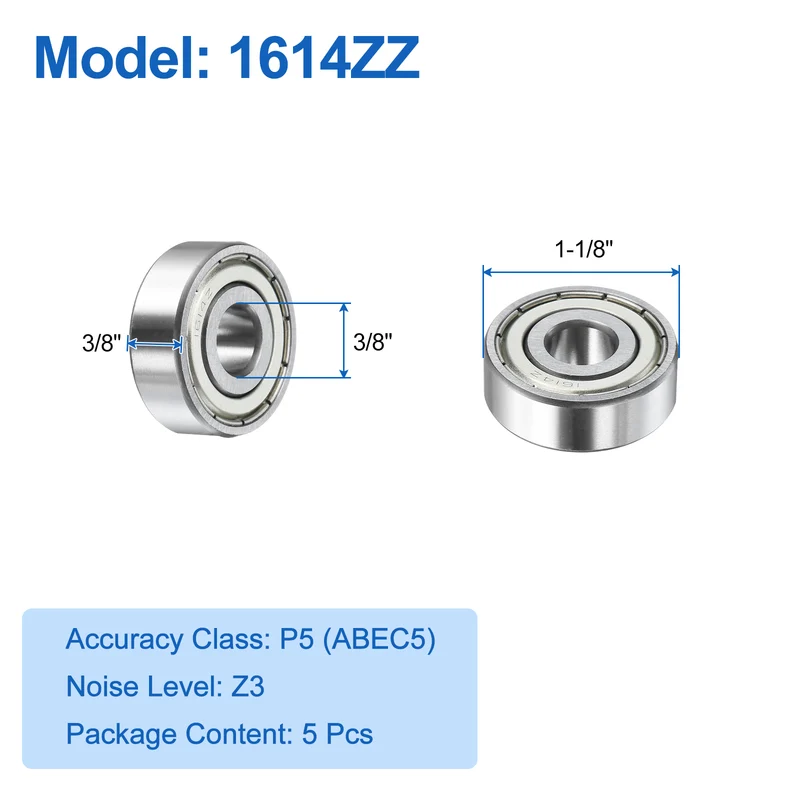 5Pcs 1614ZZ Deep Groove Ball Bearings 3/8"x1-1/8"x3/8" Double Metal Shielded Z3