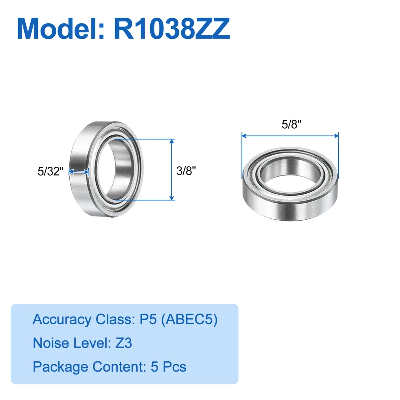 5Pcs R1038ZZ Deep Groove Ball Bearings 3/8"x5/8"x5/32" Double Metal Shielded Z3