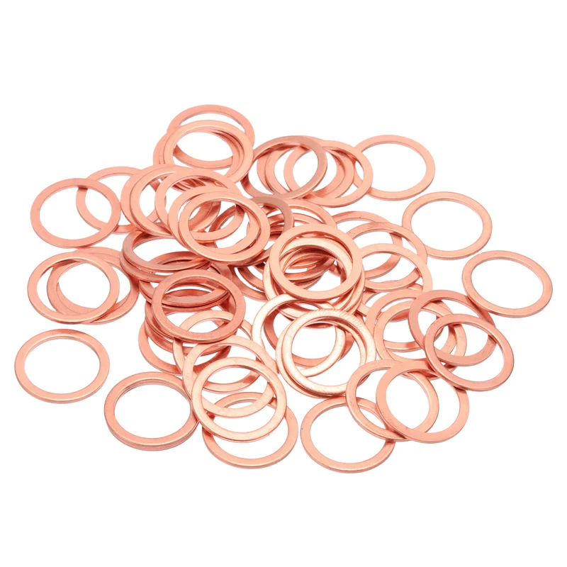 60Pcs M14 Flat Copper Washers 14x18x1mm Copper Flat Sealing Ring Washers