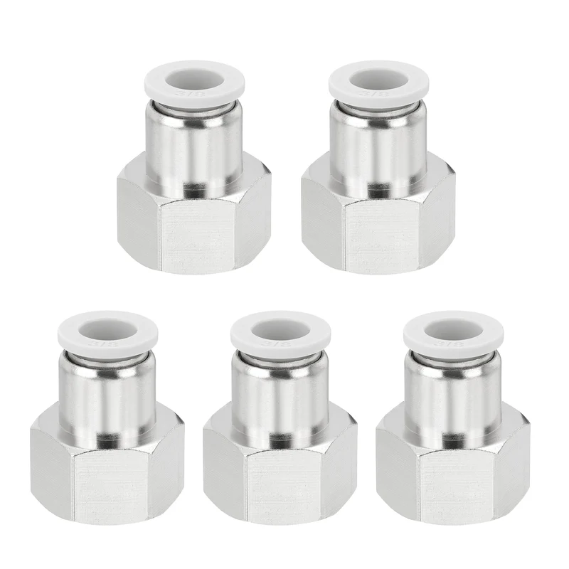 5 Pcs NPT Female 3/8 Inch OD x 1/2" NPT Thread Push to Connect Fittings, White