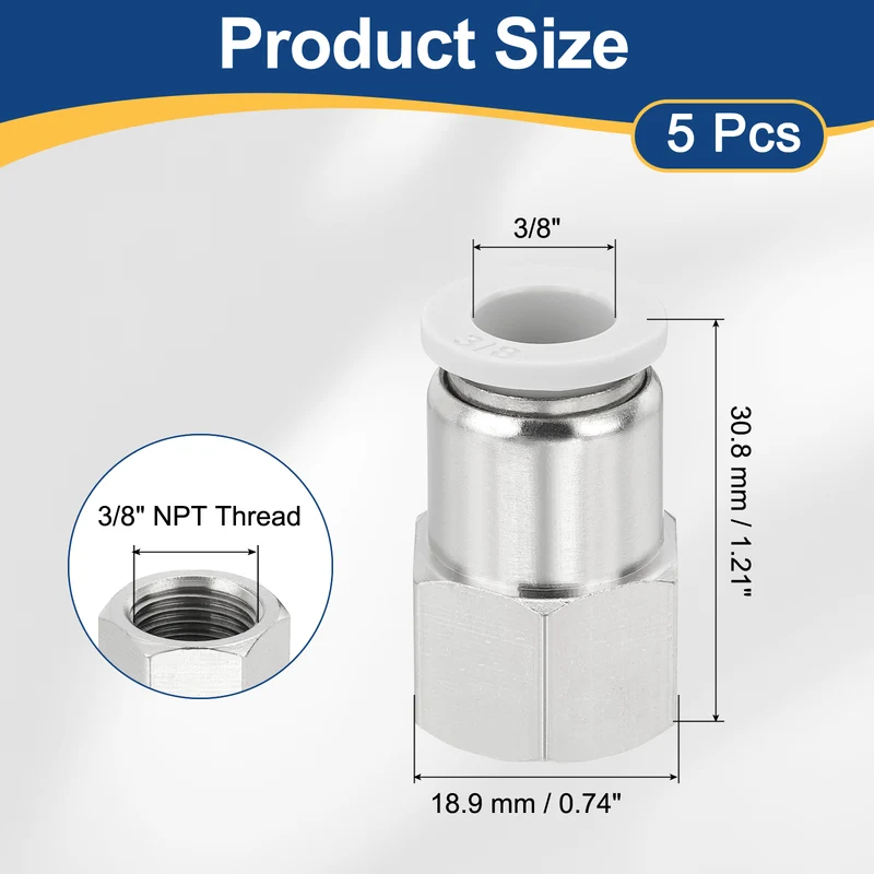 5 Pcs NPT Female 3/8 Inch OD x 3/8" NPT Thread Push to Connect Fittings, White