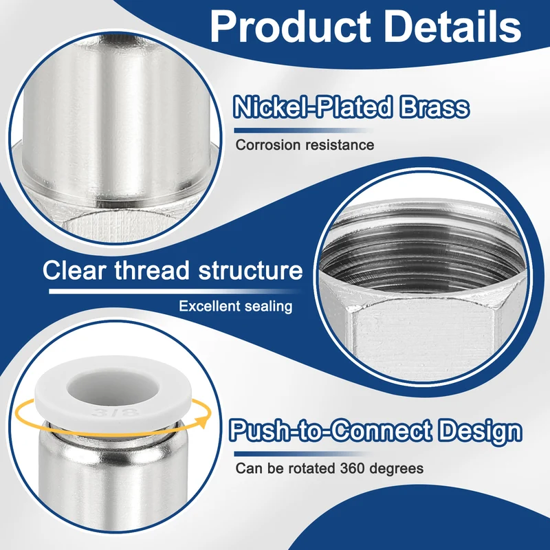 5 Pcs NPT Female 3/8 Inch OD x 3/8" NPT Thread Push to Connect Fittings, White