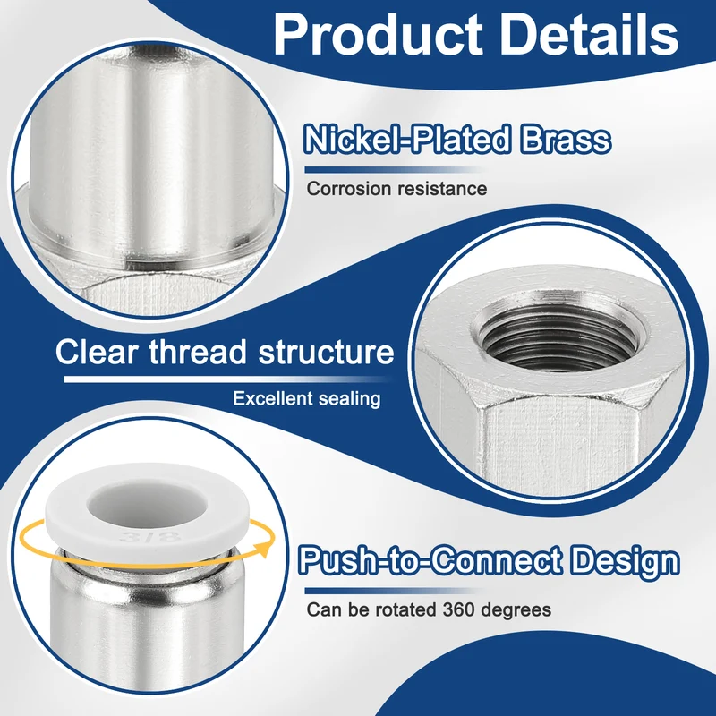 5 Pcs NPT Female 3/8 Inch OD x 1/8" NPT Thread Push to Connect Fittings, White