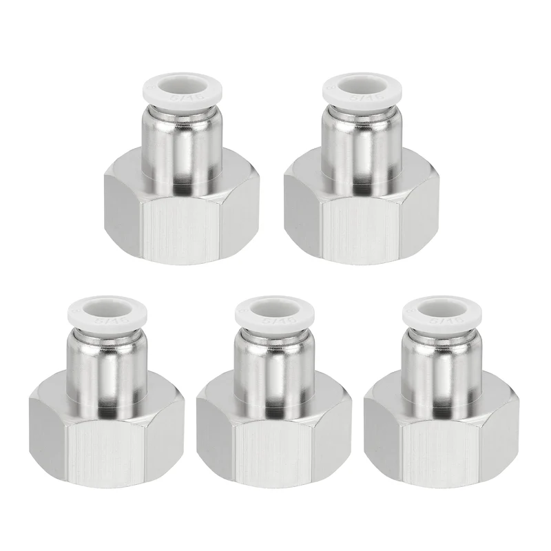 5 Pcs NPT Female 5/16 Inch OD x 1/2" NPT Thread Push to Connect Fittings, White