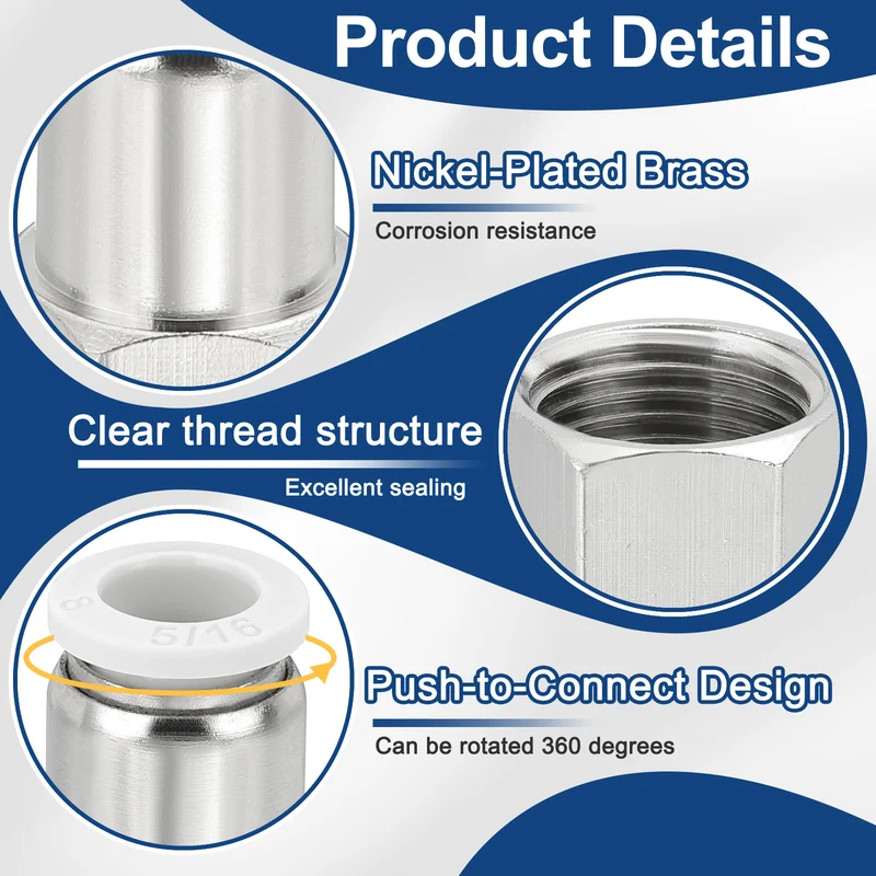 5 Pcs NPT Female 5/16 Inch OD x 1/2" NPT Thread Push to Connect Fittings, White