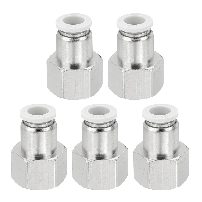 5 Pcs NPT Female 5/16 Inch OD x 3/8" NPT Thread Push to Connect Fittings, White
