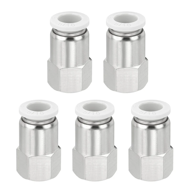 5 Pcs NPT Female 5/16 Inch OD x 1/8" NPT Thread Push to Connect Fittings, White