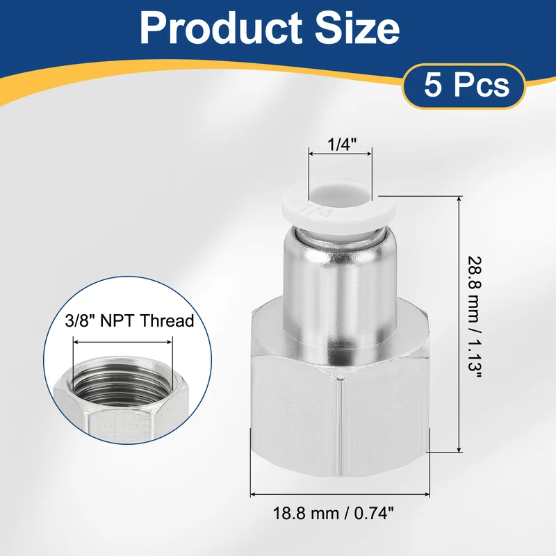 5 Pcs NPT Female 1/4 Inch OD x 3/8" NPT Thread Push to Connect Fittings, White