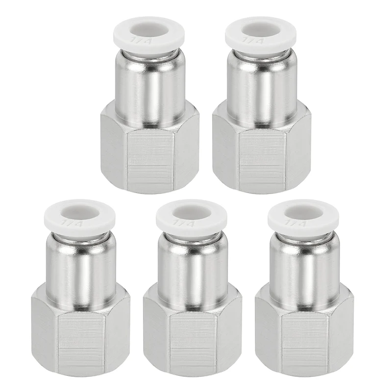 5 Pcs NPT Female 1/4 Inch OD x 1/4" NPT Thread Push to Connect Fittings, White