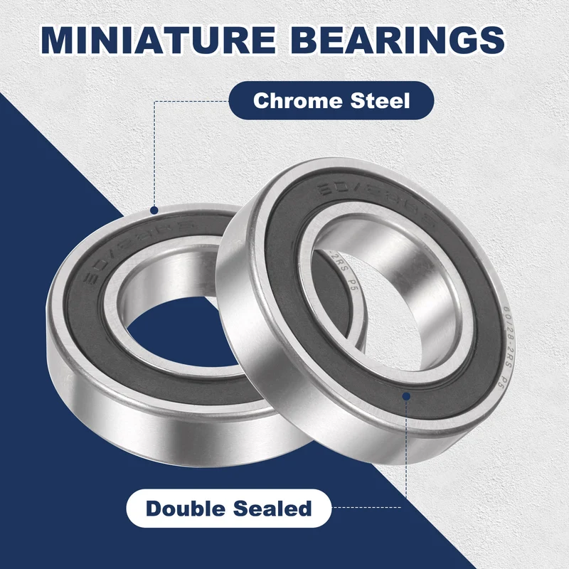 60/28-2RS Deep Groove Ball Bearing, 2pcs 28 x 52 x 12mm, ZV4 Double Rubber