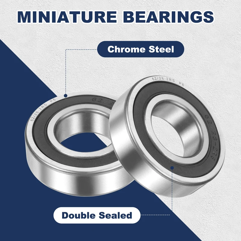 62/28-2RS Deep Groove Ball Bearing, 2pcs 28 x 58 x 16mm, ZV4 Double Rubber
