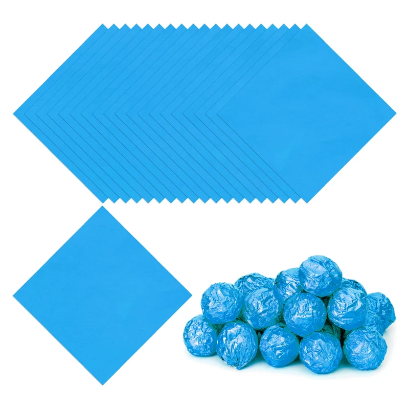 Foil Candy Wrappers 4x4 Inch, 100 Pcs Blue Glossy Paper for DIY Chocolate