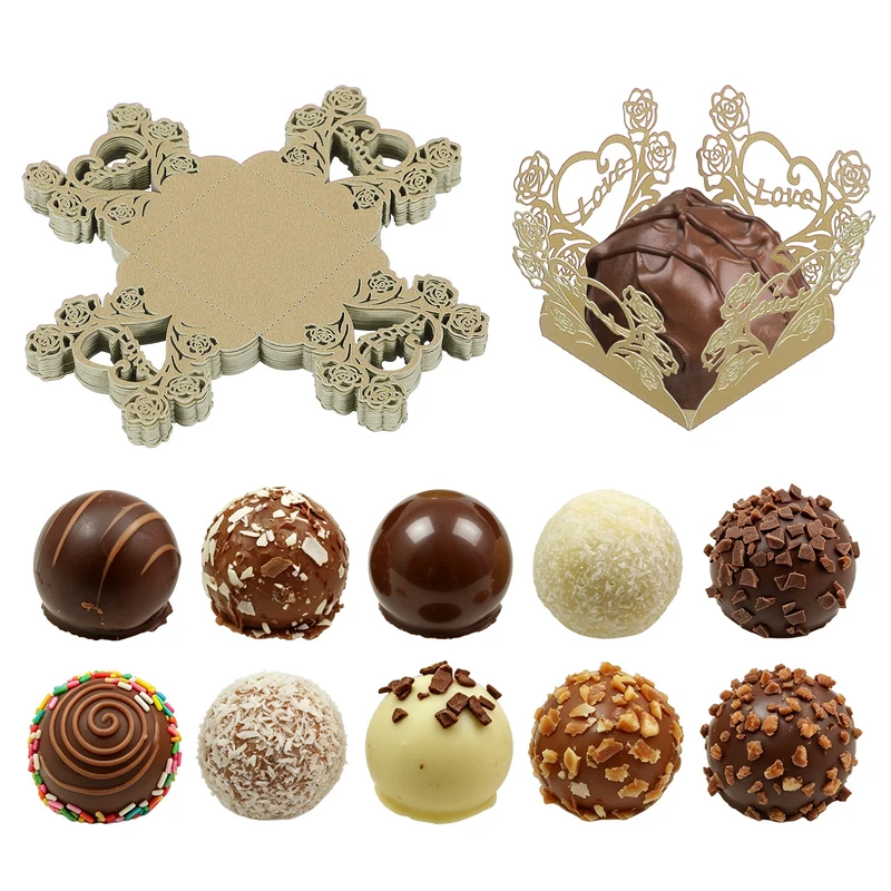 30Pcs 1.4x1.4" Love Rose Truffle Wrapper Cupcake Liners for Decor, Beige