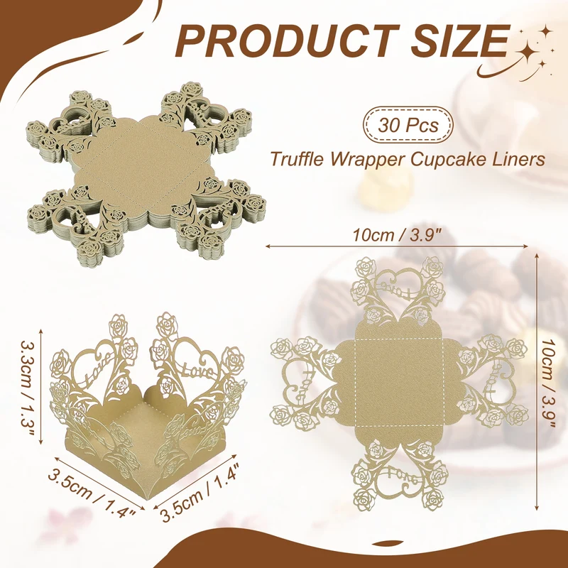 30Pcs 1.4x1.4" Love Rose Truffle Wrapper Cupcake Liners for Decor, Beige
