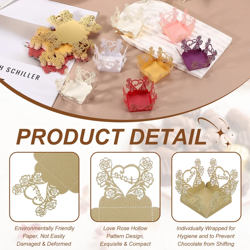 30Pcs 1.4x1.4" Love Rose Truffle Wrapper Cupcake Liners for Decor, Beige