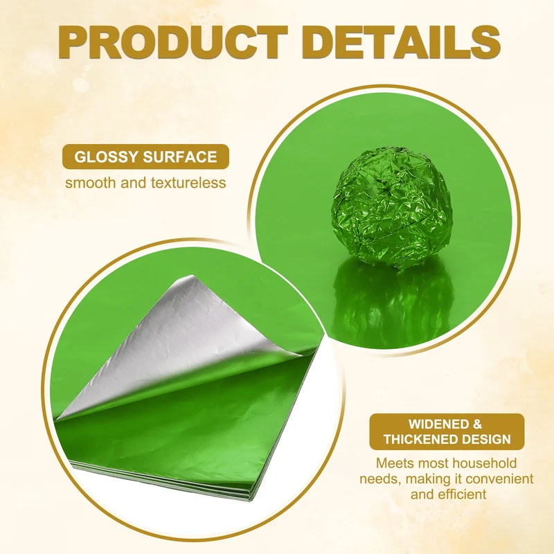 200 Pcs 4x4 Inch Foil Candy Wrappers Chocolate Wrapping Paper Green