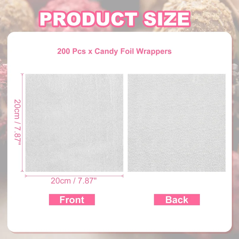 200 Pcs Candy Foil Wrappers, 7.87 x 7.87" Wrappers, Silver (Orange Peel)