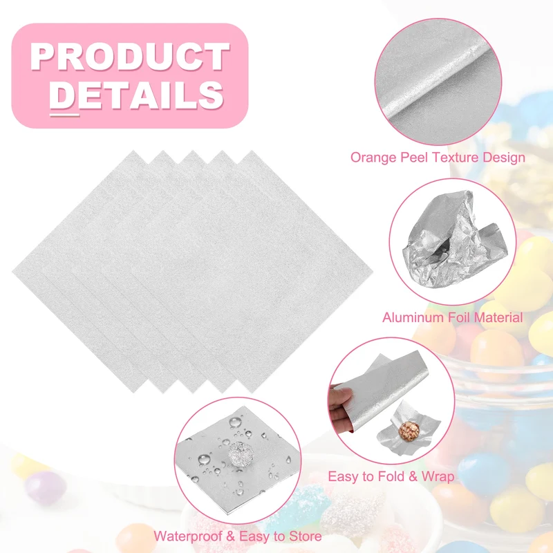 200 Pcs Candy Foil Wrappers, 7.87 x 7.87" Wrappers, Silver (Orange Peel)