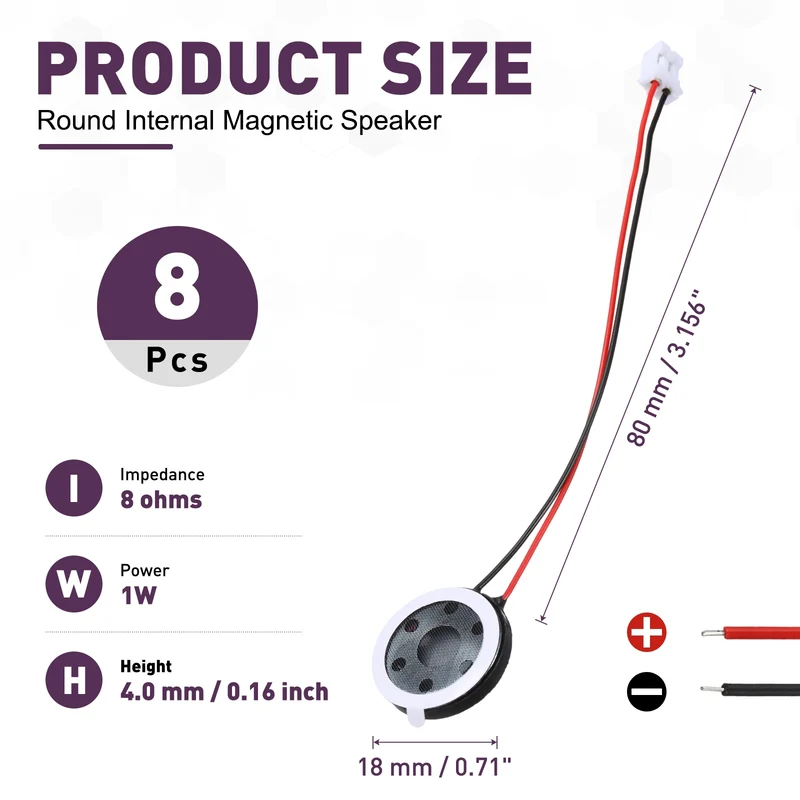 8Pcs 1W 8 Ohm 18mm Small Round Internal Magnetic Speaker with 2.0mm Terminal