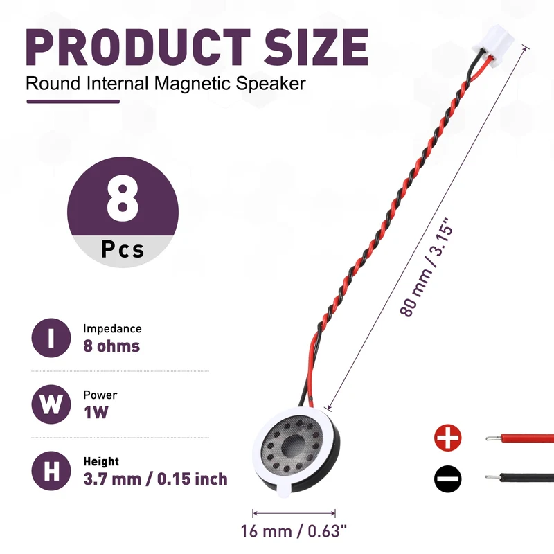 8Pcs 1W 8 Ohm 16mm Small Round Internal Magnetic Speaker with 2.0mm Terminal