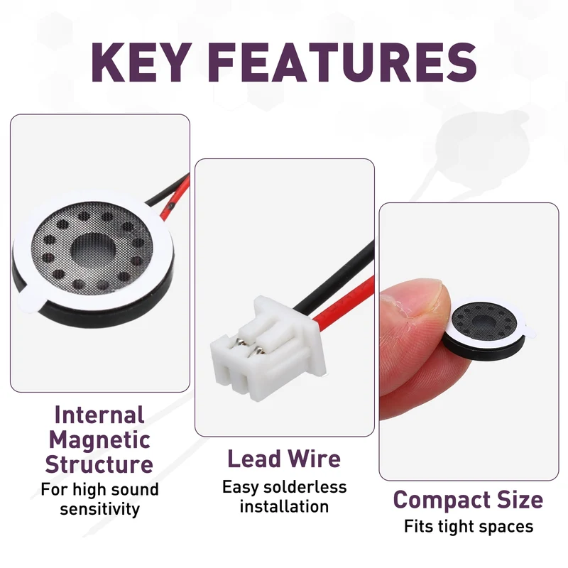 8Pcs 1W 8 Ohm 16mm Small Round Internal Magnetic Speaker with 2.0mm Terminal