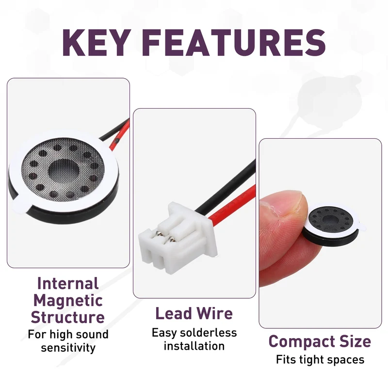 4Pcs 1W 8 Ohm 16mm Small Round Internal Magnetic Speaker with 2.0mm Terminal