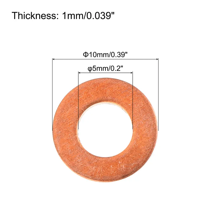 52 Pcs Flat Copper Washers 5x10x1mm Copper Flat Sealing Ring Washers