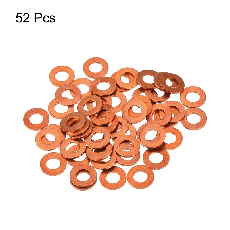 52 Pcs Flat Copper Washers 5x10x1mm Copper Flat Sealing Ring Washers