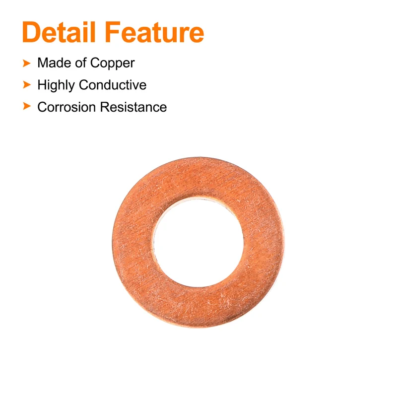 52 Pcs Flat Copper Washers 5x10x1mm Copper Flat Sealing Ring Washers