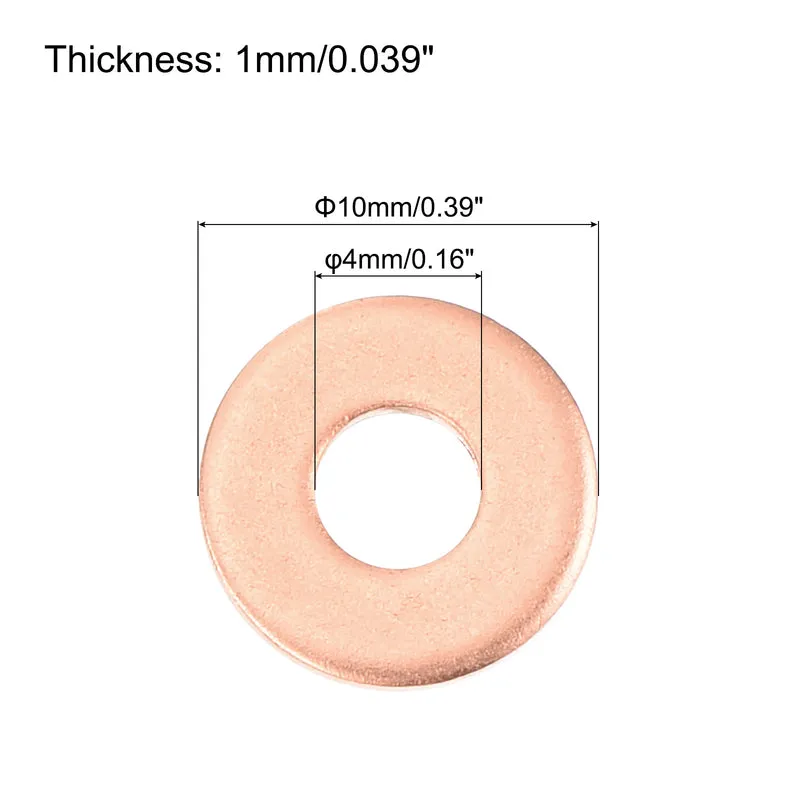 22 Pcs Flat Copper Washers 4x10x1mm Copper Flat Sealing Ring Washers