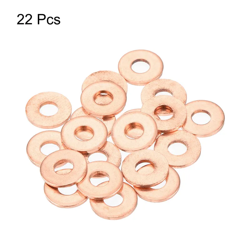 22 Pcs Flat Copper Washers 4x10x1mm Copper Flat Sealing Ring Washers