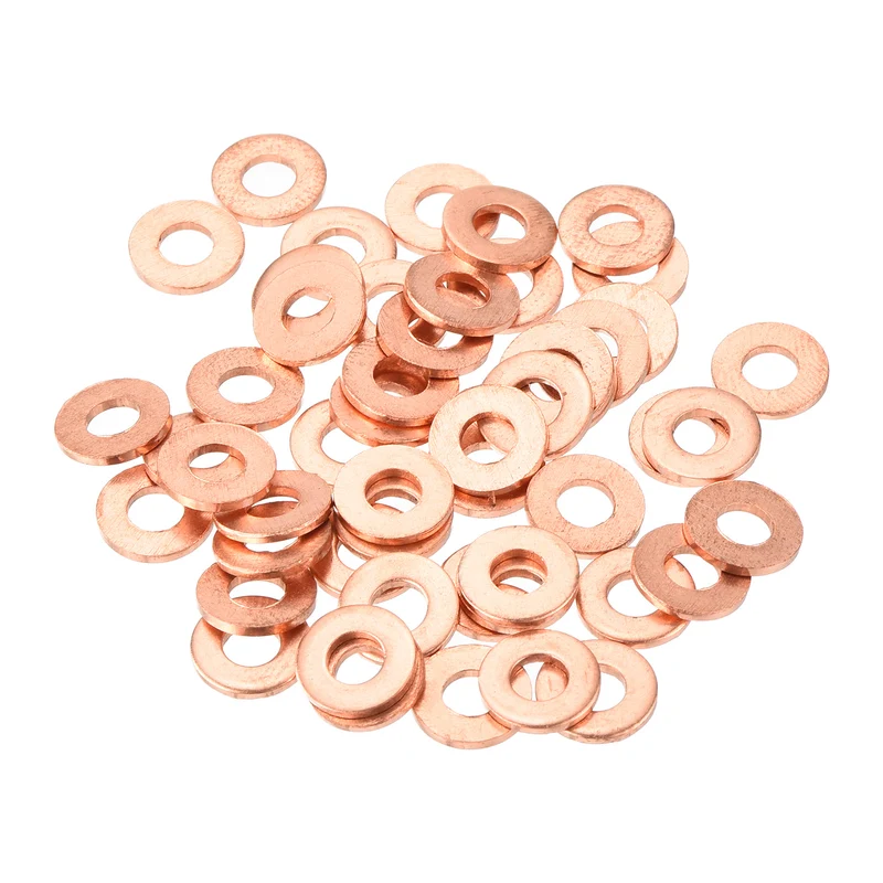 52 Pcs Flat Copper Washers 4x9x1mm Copper Flat Sealing Ring Washers