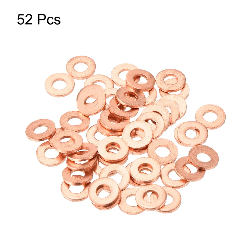 52 Pcs Flat Copper Washers 4x9x1mm Copper Flat Sealing Ring Washers