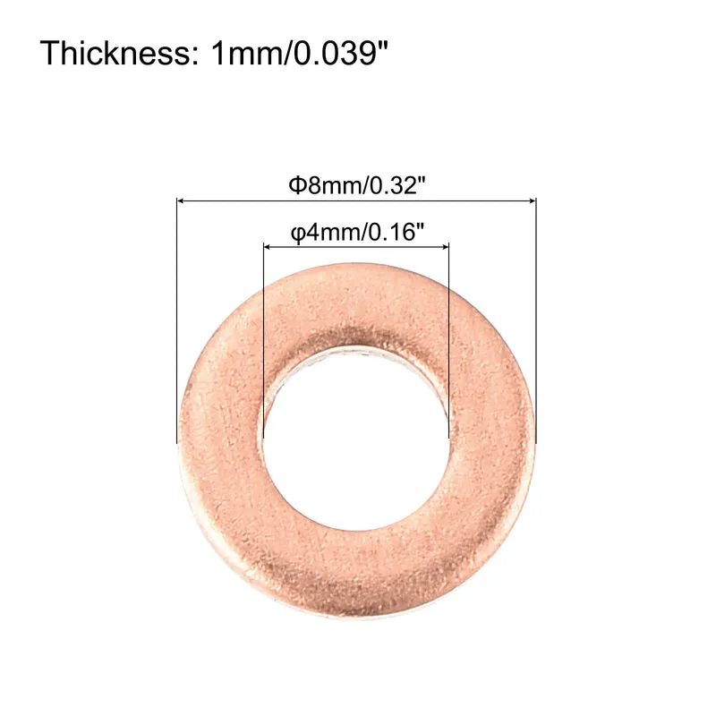 22 Pcs Flat Copper Washers 4x8x1mm Copper Flat Sealing Ring Washers