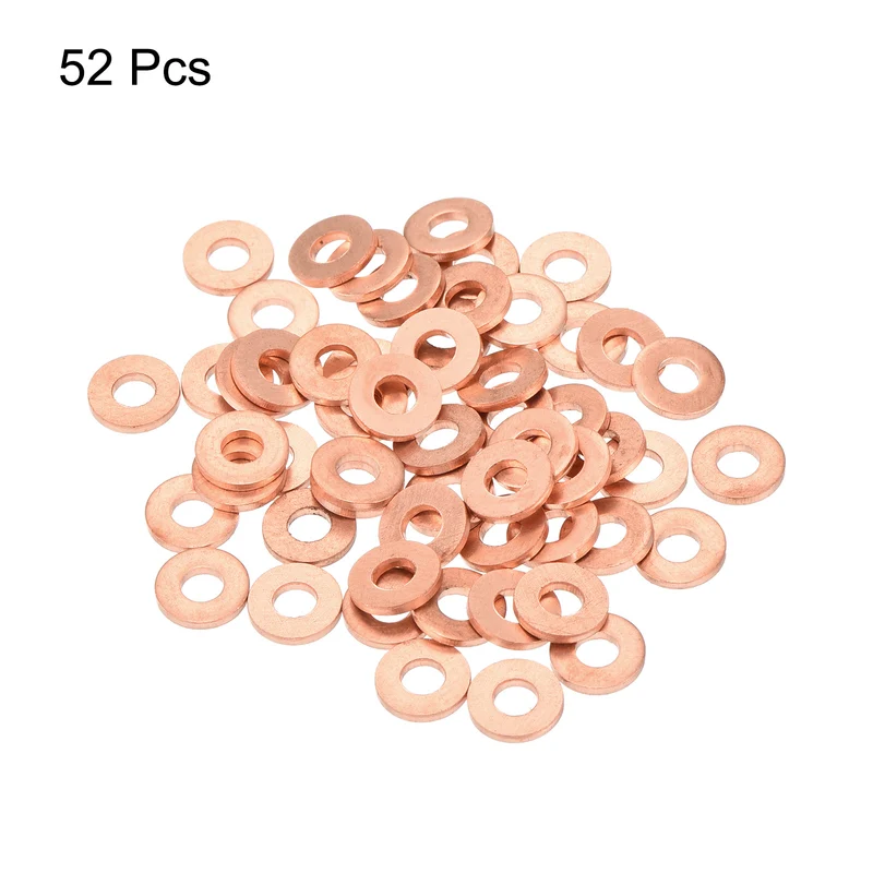 52 Pcs Flat Copper Washers 3x8x1mm Copper Flat Sealing Ring Washers